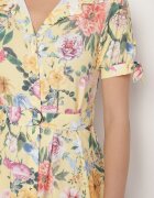 lovery Rochie Galbenă Evazată tip Cămașă cu curea cu imprimeu floral Fevelorine