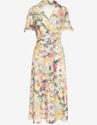 lovery Rochie Galbenă Evazată tip Cămașă cu curea cu imprimeu floral Fevelorine