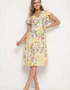 lovery Rochie Galbenă Florală cu Decolteu Petrecut Atorina