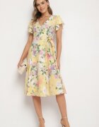 lovery Rochie Galbenă Florală cu Decolteu Petrecut Atorina