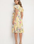 lovery Rochie Galbenă Florală cu Decolteu Petrecut Atorina