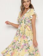 lovery Rochie Galbenă Florală cu Decolteu Petrecut Atorina