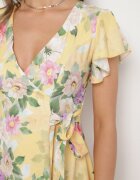 lovery Rochie Galbenă Florală cu Decolteu Petrecut Atorina