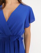 lovery Rochie Granatowa Petrecută cu Tiv Asimetric Decorată cu Volan cu Cureaua în Talie Snidia