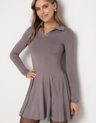 lovery Rochie Gri Cloș din Viscoză Decorată cu Guler Mirettia