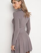 lovery Rochie Gri Cloș din Viscoză Decorată cu Guler Mirettia