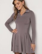lovery Rochie Gri Cloș din Viscoză Decorată cu Guler Mirettia
