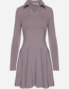 lovery Rochie Gri Cloș din Viscoză Decorată cu Guler Mirettia
