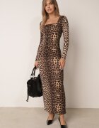 lovery Rochie Maro Mulată Leopard Maxi cu Mânecă Lungă Esmeria