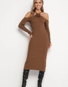 lovery Rochie Midi Maro închisă Mulată cu umerii descoperiți și floare decorativă Vorella