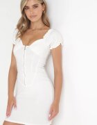 lovery Rochie Mini Albă Cu Fermoar Cu Mânecă Bufantă Jerusa