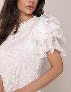 lovery Rochie Mini Albă cu Inserții de Dantelă și Volane Soffiana