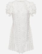 lovery Rochie Mini Albă cu Inserții de Dantelă și Volane Soffiana