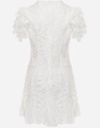 lovery Rochie Mini Albă cu Inserții de Dantelă și Volane Soffiana