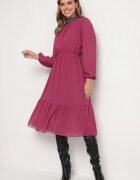 lovery Rochie Mov cu elastic în talie decorată cu aplicații la decolteu Lilirae
