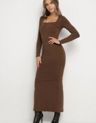 lovery Rochie Mulată Maro închis Maxi cu Mânecă Lungă Esmeria