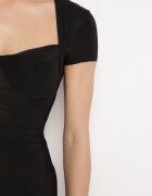 lovery Rochie Neagră Cambrată cu Decolteu Inimă și Mâneci Scurte Arapelia