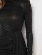 lovery Rochie Neagră Cambrată Mini cu Croială Asimetrică cu Luciu Metalic Buttera