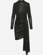 lovery Rochie Neagră Cambrată Mini cu Croială Asimetrică cu Luciu Metalic Buttera