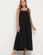 lovery Rochie Neagră cu Croială Cloș cu Legătură la Spate Savinelle