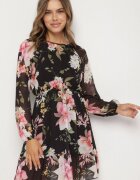 lovery Rochie Neagră cu croială evazată cu flori Zeramera