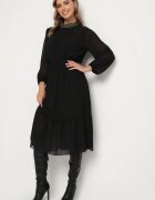 lovery Rochie neagră cu elastic în talie decorată cu aplicații la decolteu Lilirae
