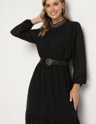 lovery Rochie neagră cu elastic în talie decorată cu aplicații la decolteu Lilirae