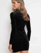 lovery Rochie Neagră De Velur Mini cu Franjuri cu Strasuri Finkara