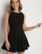 lovery Rochie Neagră Evazată Decorată cu Cusături Evinini