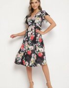 lovery Rochie Neagră Florală cu Decolteu petrecut Atorina