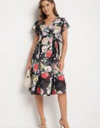 lovery Rochie Neagră Florală cu Decolteu petrecut Atorina