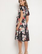 lovery Rochie Neagră Florală cu Decolteu petrecut Atorina