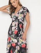 lovery Rochie Neagră Florală cu Decolteu petrecut Atorina
