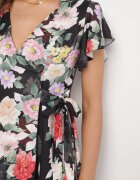 lovery Rochie Neagră Florală cu Decolteu petrecut Atorina