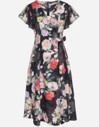 lovery Rochie Neagră Florală cu Decolteu petrecut Atorina