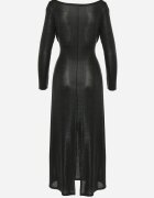 lovery Rochie Neagră Maxi cu Fir Metalic și Curea Legată Ivoria