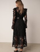 lovery Rochie Neagră Maxi din Dantelă cu Centură din Piele Ecologică și Jupon Fesumma