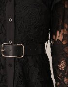 lovery Rochie Neagră Maxi din Dantelă cu Centură din Piele Ecologică și Jupon Fesumma
