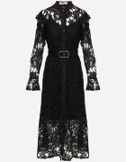 lovery Rochie Neagră Maxi din Dantelă cu Centură din Piele Ecologică și Jupon Fesumma