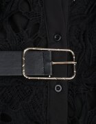 lovery Rochie Neagră Maxi din Dantelă cu Centură din Piele Ecologică și Jupon Fesumma