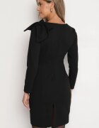 lovery Rochie Neagră Mulată De Cocktail Decorată Cu Fundă Și Fentă Linnaea
