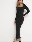 lovery Rochie Neagră Mulată Maxi cu Mânecă Lungă Esmeria
