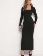 lovery Rochie Neagră Mulată Maxi cu Mânecă Lungă Esmeria