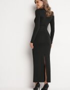lovery Rochie Neagră Mulată Maxi cu Mânecă Lungă Esmeria