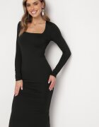 lovery Rochie Neagră Mulată Maxi cu Mânecă Lungă Esmeria