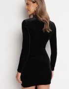 lovery Rochie Neagră Mulată Mini cu Încrețituri și Curea Lungă Elegara