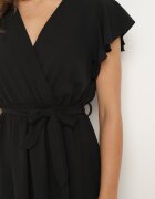 lovery Rochie Neagră tip plic cu tiv asimetric decorată cu volan și curea în talie Snidia