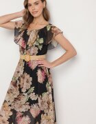 lovery Rochie Neagră Tip spaniolă cu flori cu curea Sademire