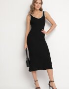 lovery Rochie Neagră Tricotată cu croială cambrată cu bretele cu paspoal Zenlimi