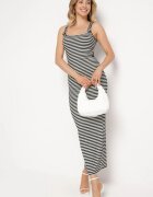 lovery Rochie Negru-Albă Mulat Maxi în Dungi cu Bretele Ajustabile Acirase